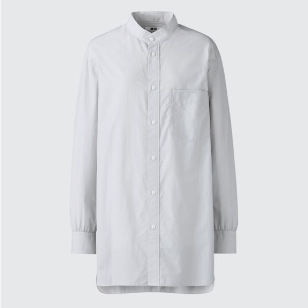 Uniqlo U Lemaire Oversized Stand Collar Shirt L Light Gray Cotton Nylon